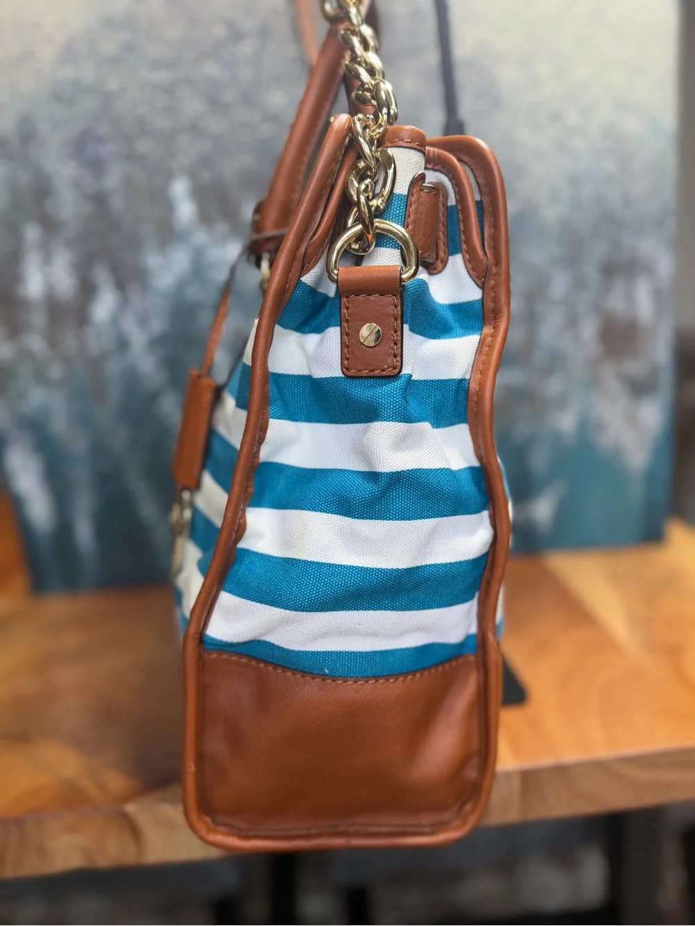 Michael Kors Nautical 2010s Hamilton Large  Canvas Tote Blue White Tote (Fair)